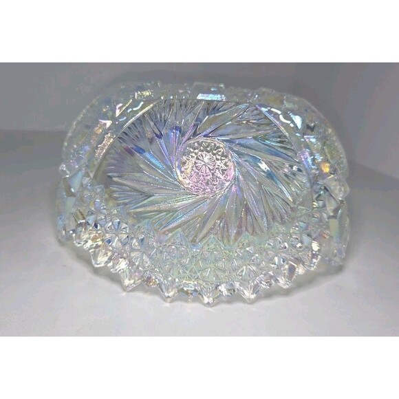 L.E. SMITH  1960s COMET IN THE STARS Clear IRIDESCENT CARNIVAL GLASS BOWL 7.5" - Picture 3 of 10